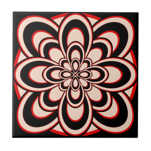 Tile, Abstrakte Blume 2, rot Schwarz-weiß Fliese (Vorderseite)