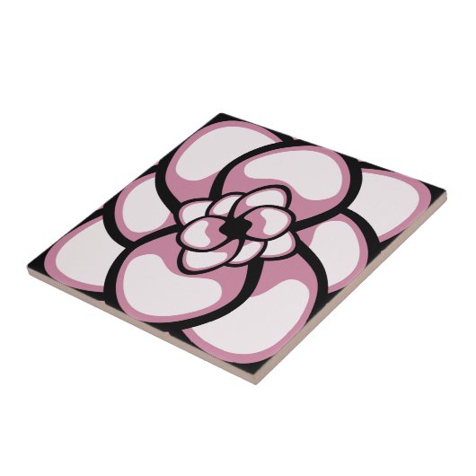 Tile, Abstrakte Blume 3, rosa, schwarz, weiß Fliese (Seite)