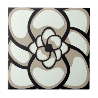 Tile, Abstrakte Blume 3, Tan, Schwarz, Weiß Fliese