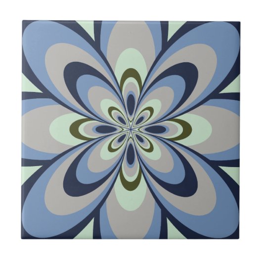 Tile, Abstrakte Blume 4, blau, grau, grün Fliese (Vorderseite)