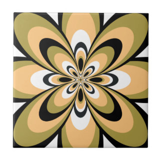 Tile, Abstrakte Blume 4, Olive, Beige, Schwarz Fliese