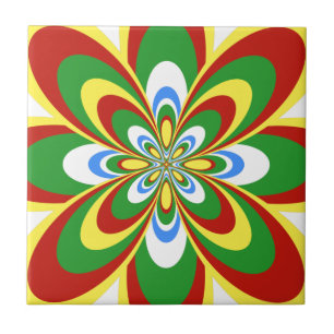 Tile, Abstrakte Blume 4, Rasta Rot, Gelb Grün Fliese