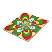 Tile, Abstrakte Blume 4, Rasta Rot, Gelb Grün Fliese (Seite)
