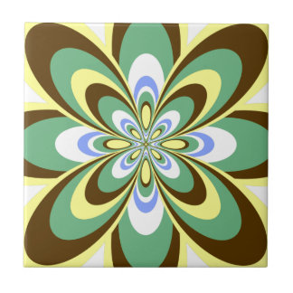 Tile, Abstrakte Blume 4, Retrogelb, braun, grau Fliese
