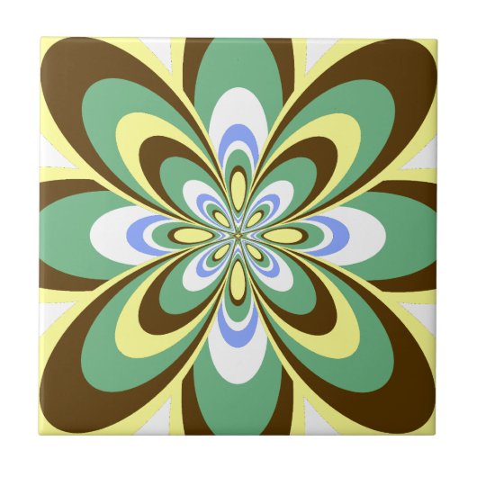 Tile, Abstrakte Blume 4, Retrogelb, braun, grau Fliese (Vorderseite)