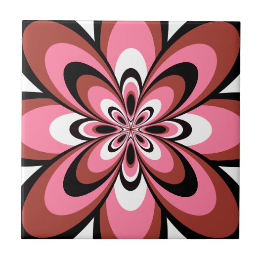 Tile, Abstrakte Blume 4, rosa, braun, schwarz Fliese (Vorderseite)