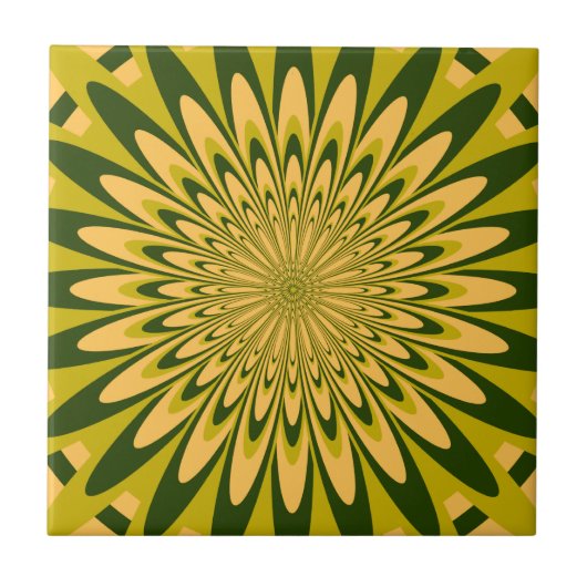Tile, Abstrakte Blume 5, Chartreuse Gold Fliese (Vorderseite)