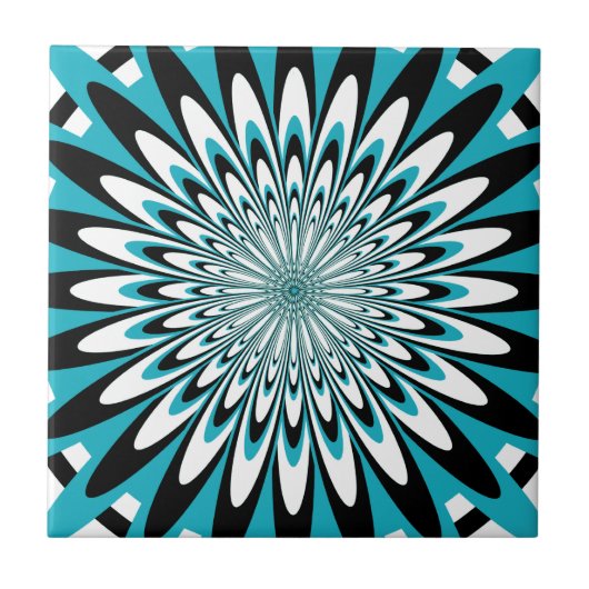 Tile, Abstrakte Blume 5, Cyan Fliese (Vorderseite)