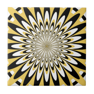 Tile, Abstrakte Blume 5, Gelb, Schwarz, Weiß Fliese