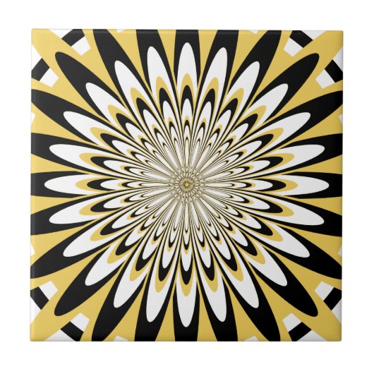 Tile, Abstrakte Blume 5, Gelb, Schwarz, Weiß Fliese (Vorderseite)