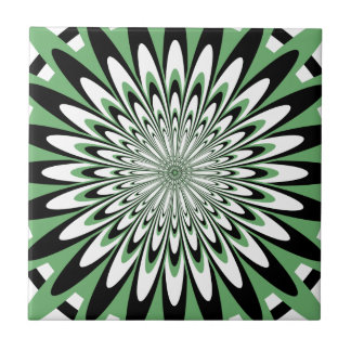 Tile, Abstrakte Blume 5, grün, schwarz, weiß Fliese