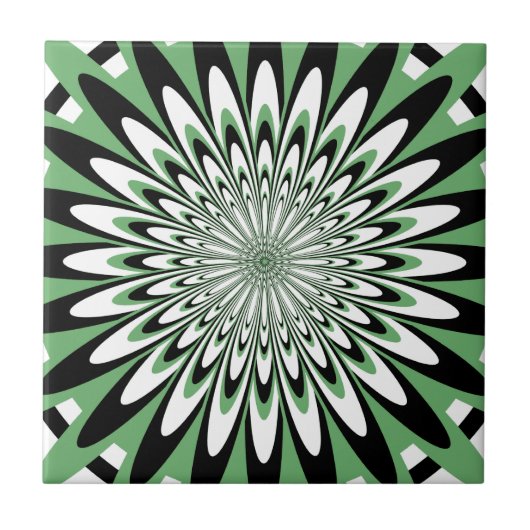 Tile, Abstrakte Blume 5, grün, schwarz, weiß Fliese (Vorderseite)