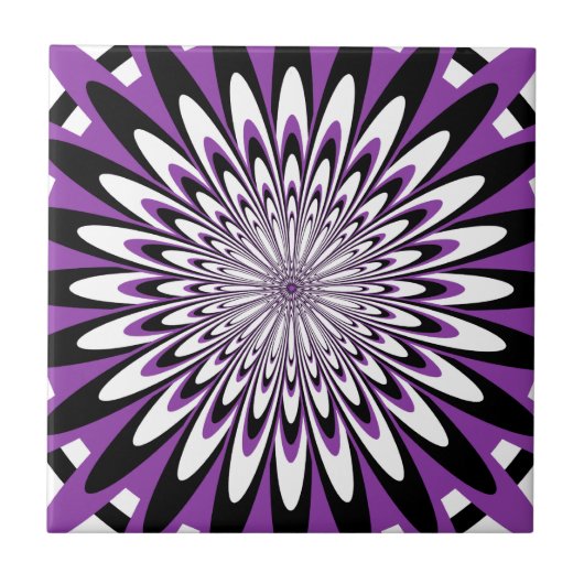Tile, Abstrakte Blume 5, Lila, schwarz, weiß Fliese (Vorderseite)