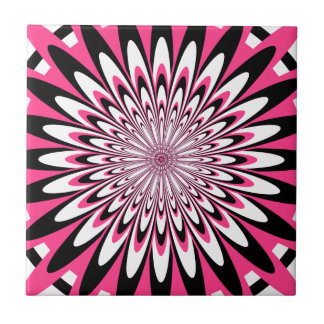 Tile, Abstrakte Blume 5, rosa, schwarz, weiß Fliese