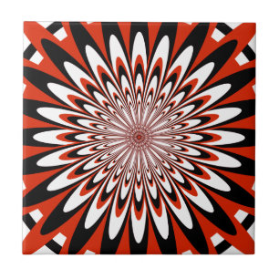 Tile, Abstrakte Blume 5, rot, schwarz, weiß Fliese