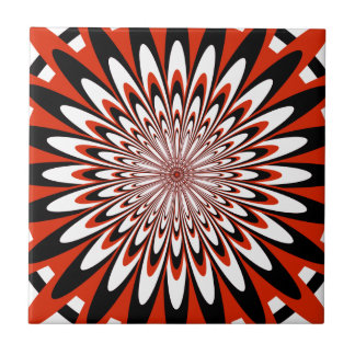 Tile, Abstrakte Blume 5, rot, schwarz, weiß Fliese