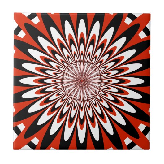 Tile, Abstrakte Blume 5, rot, schwarz, weiß Fliese (Vorderseite)