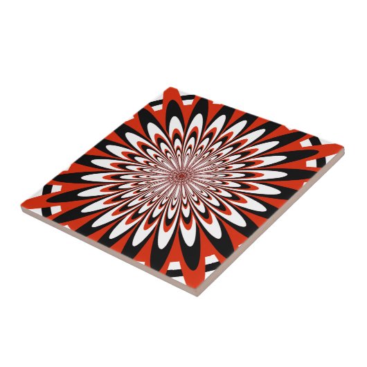 Tile, Abstrakte Blume 5, rot, schwarz, weiß Fliese (Seite)