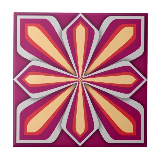 Tile, Abstrakte Blume, Weinorange Gelb Fliese (Vorderseite)