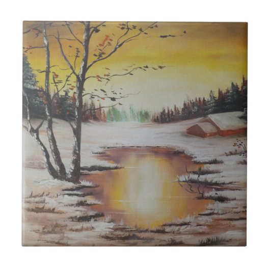 Tile Ann Hayes Painting Winterszene Fliese (Vorderseite)