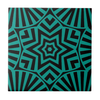 Tile, Aquamarin und schwarz Streifen Abstrakter St Fliese