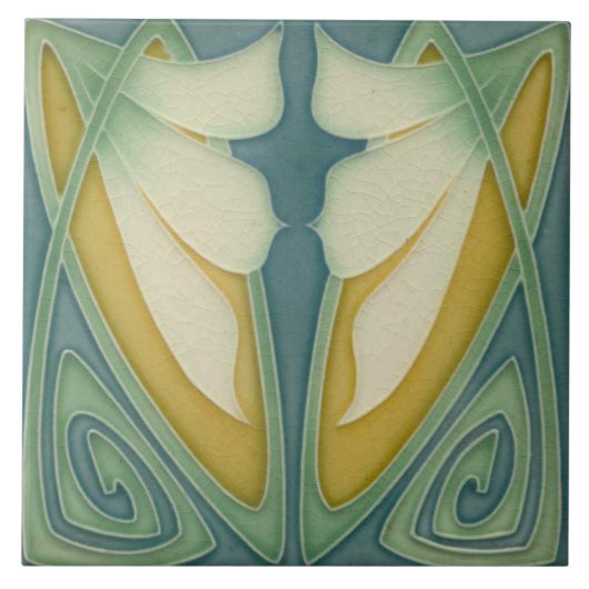 Tile - Art Nouveau Blue Hintergrund Elfenbeinküste Fliese (Vorderseite)