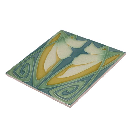 Tile - Art Nouveau Blue Hintergrund Elfenbeinküste Fliese (Seite)