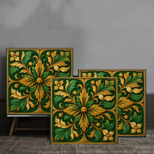 Tile de ornamento floral oriental - Verde  Fliese