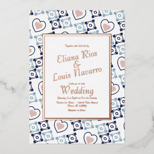 Tile-Heart Talavera Blue Wedding gepresst Folieneinladung