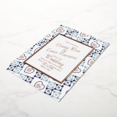 Tile-Heart Talavera Blue Wedding gepresst Folieneinladung (Gedreht)