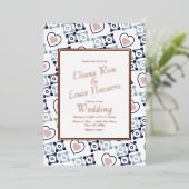 Tile-Heart Talavera Blue Wedding gepresst Folieneinladung (Stehend vorne)