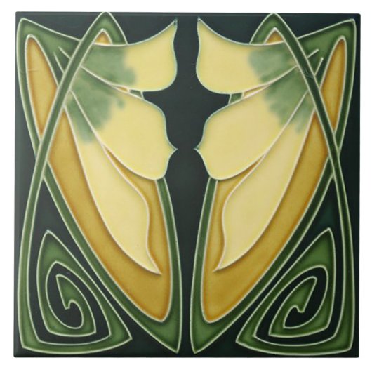 Tile - Jugendstil-Grüner Hintergrund Elfenbeinküst Fliese (Vorderseite)
