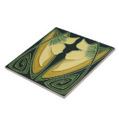 Tile - Jugendstil-Grüner Hintergrund Elfenbeinküst Fliese (Seite)