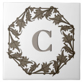 Tile - Kreis der Blätter mit Monogramm Fliese (Vorderseite)