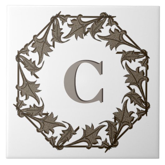 Tile - Kreis der Blätter mit Monogramm Fliese (Vorderseite)