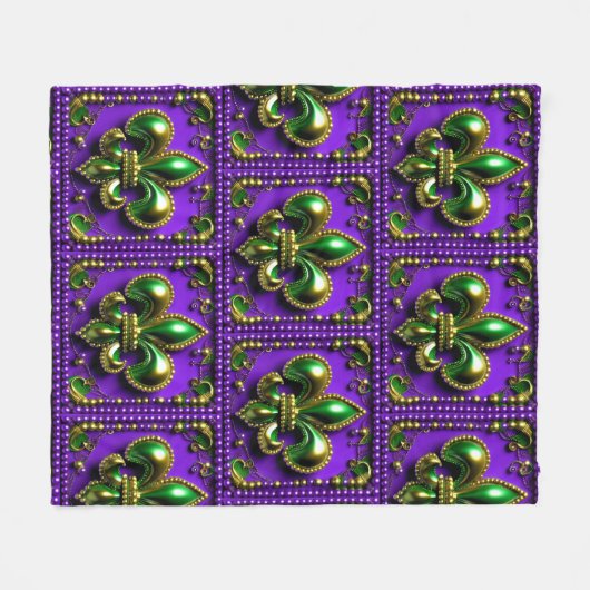Tile Mardi Gras Lilie Fleece Blanket (Vorderseite (Horizontal))