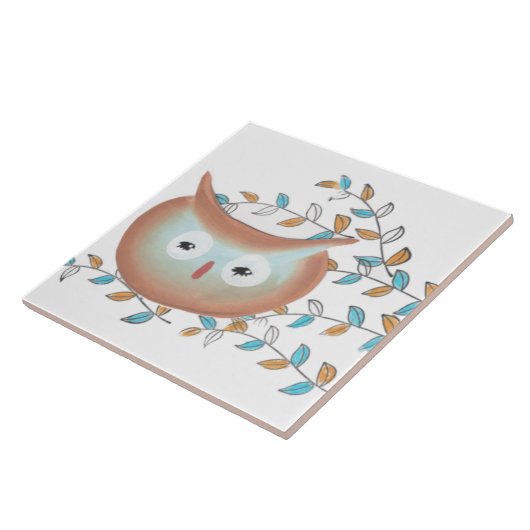 Tile mit Owl Print in Aqua & Brown Fliese (Seite)