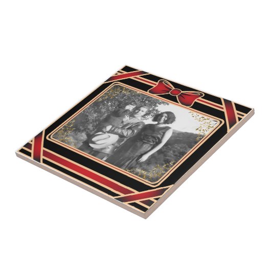 Tile mit roter Ribbon-Fotovorlage Fliese (Seite)