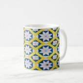 Tile Mosaik-Blume Muster Gelb Blau Kaffeetasse (VorderseiteRechts)
