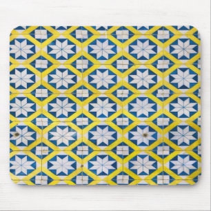 Tile Mosaik-Blume Muster Gelb Blau Mousepad