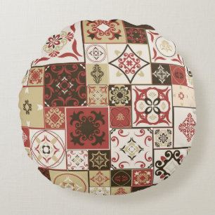 Tile PATTERN aus marsala-braunbeige marokkanischen Rundes Kissen
