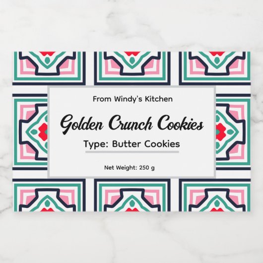 Tile Pattern Custom Food Container Label Set Lebensmitteletikett (Einzelnes Label)