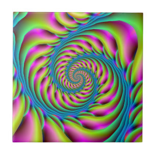 Tile Spirale in Rosa Türkis und Gelb Fliese