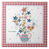 Tile Stencil Floral Red Gingham Personalisiert Fliese (Vorderseite)