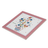 Tile Stencil Floral Red Gingham Personalisiert Fliese (Seite)