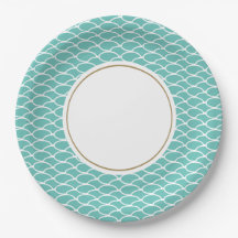 Tiled Aqua Ocean Waves Muster White Center Circle