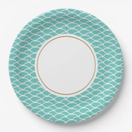 Tiled Aqua Ocean Waves Muster White Center Circle Pappteller