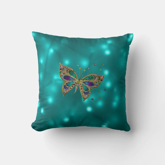 Tiled Butterfly über Neon Turquoise Design Kissen (Vorderseite)