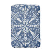 Tiled Dark Blue White Bunny Rabbit Bird Medallion Badematte (Vorderseite Vertikal)