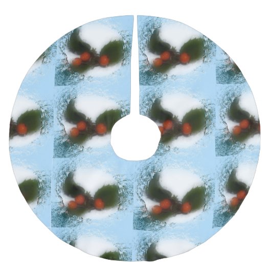 Tiled Frosty Blue Holly Polyester Weihnachtsbaumdecke (Vorderseite)